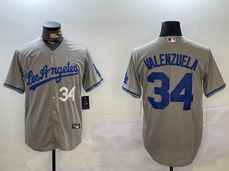 Men Los Angeles Dodgers #34 Valenzuela Grey Game 2024 Nike MLB Jersey style 10295->los angeles dodgers->MLB Jersey